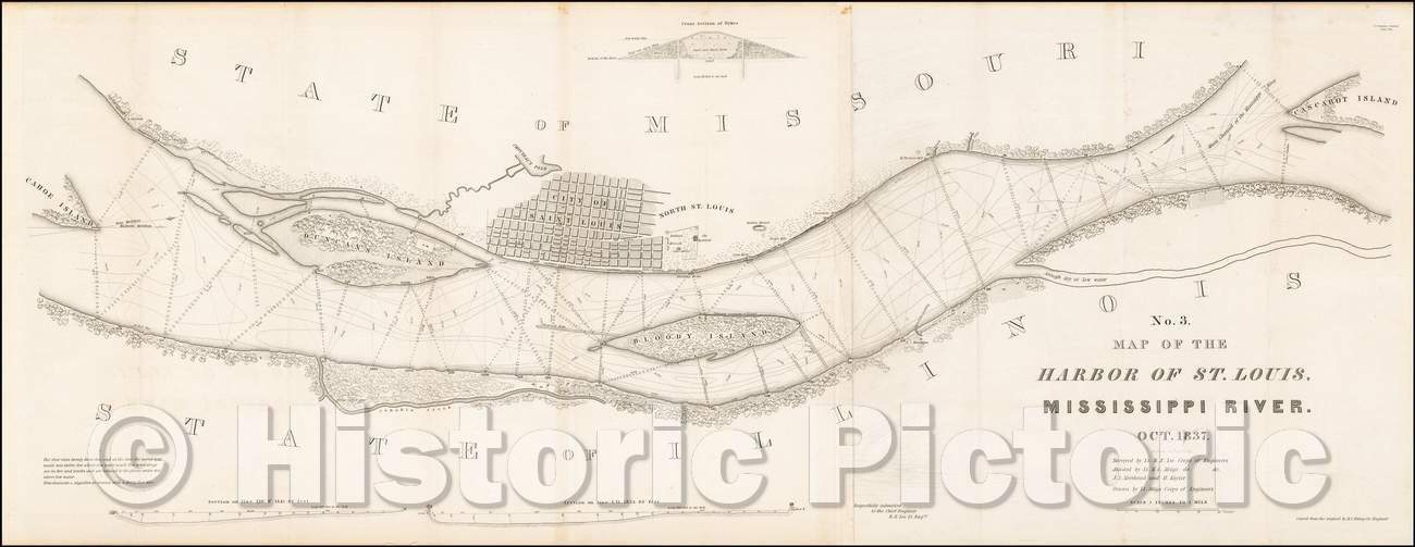 Historic Map - Map of the Harbor of ST. Louis, Mississippi River. Oct. Surveyed, 1837, Robert E. Lee v2