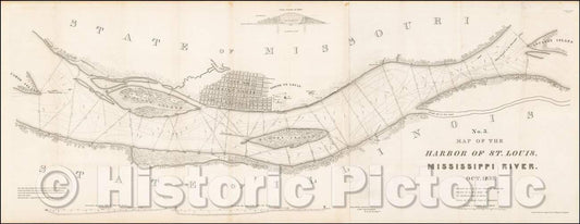 Historic Map - Map of the Harbor of ST. Louis, Mississippi River. Oct. Surveyed, 1837, Robert E. Lee v2