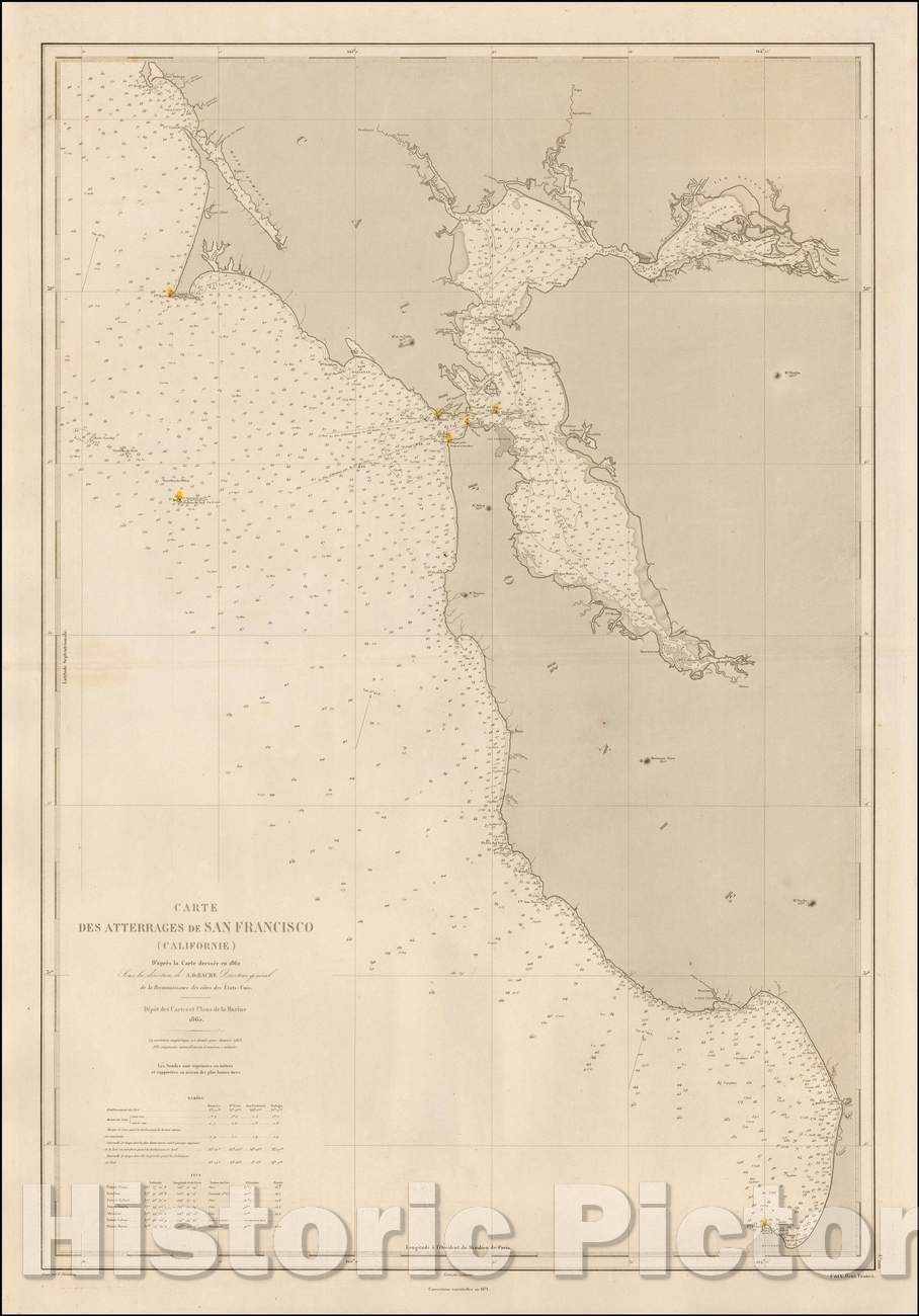 Historic Map - Carte Des Atterrages de San Francisco (Californie) D'apres dressee/Variant of a French Chart of San Francisco Bay and Envrions, 1871 - Vintage Wall Art