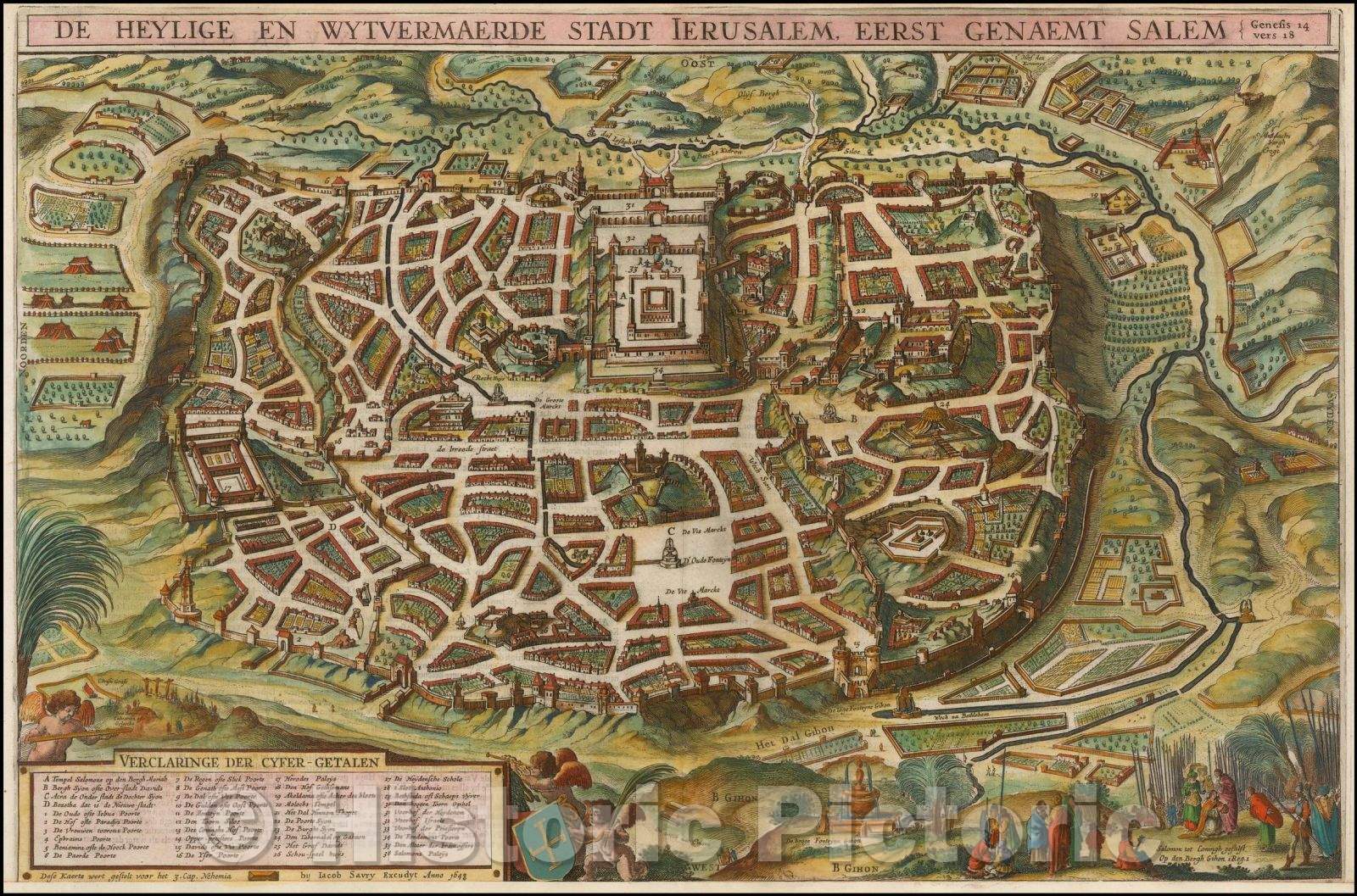 Historic Map - De Heylige En Wytuermaerde Stadt Ierusalem, Eerst Genaemt Salem./The Heylige And Wytuermaerde Stadt Ierusalem, first Genaemt Salem, 1648 - Vintage Wall Art