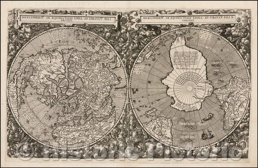 Historic Map - World, Hemispheriu ab Aequinoctiali Line, Circle to Poli Arctici, ab Hemi, 1593 - Vintage Wall Art