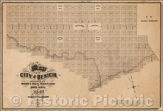 Historic Map - Map of the City of Benicia Founded, 1850, Britton & Rey - Vintage Wall Art