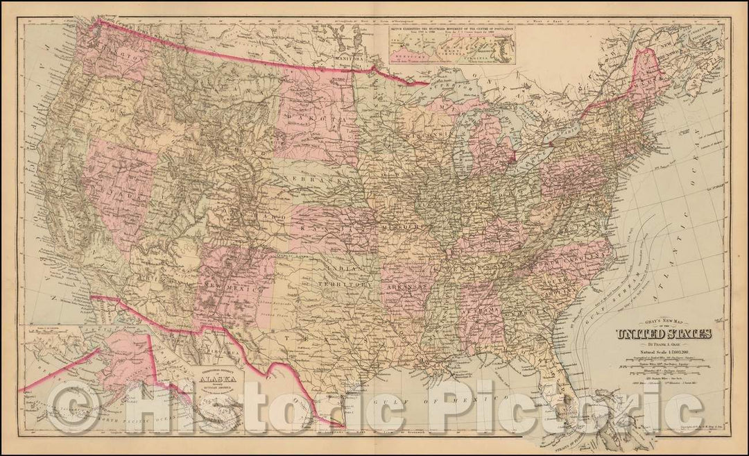 Historic Map - Gray's New Map of the United States, 1879, O.W. Gray v2