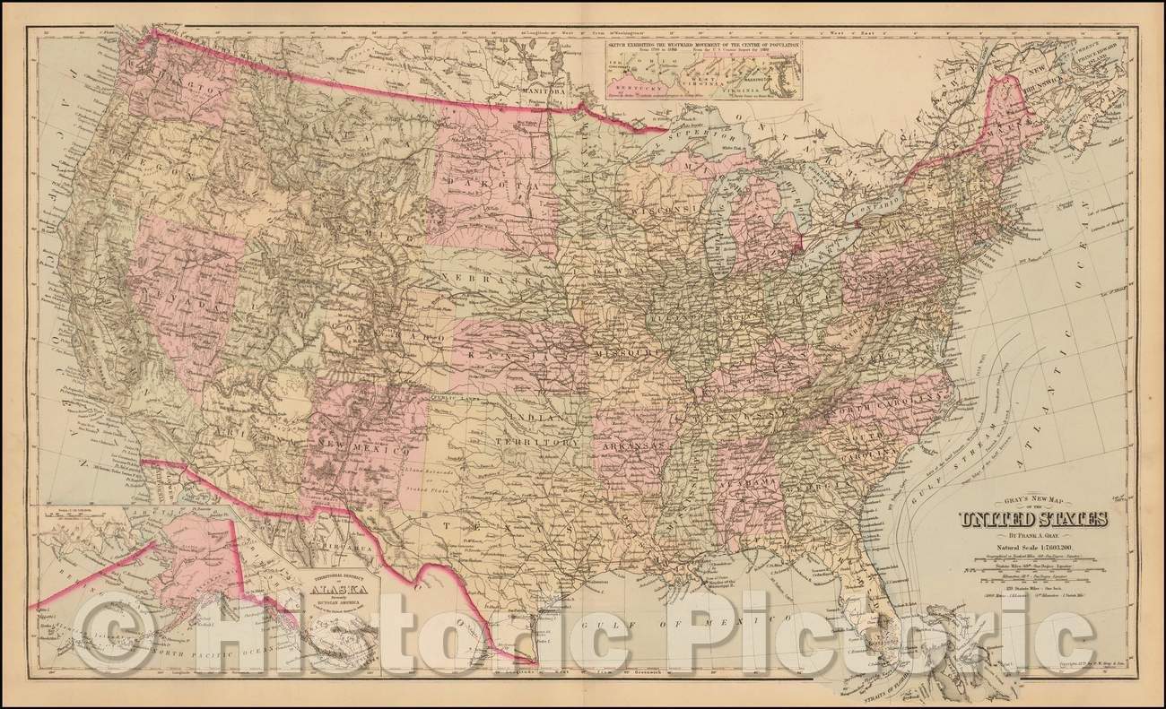 Historic Map - Gray's New Map of the United States, 1879, O.W. Gray v2