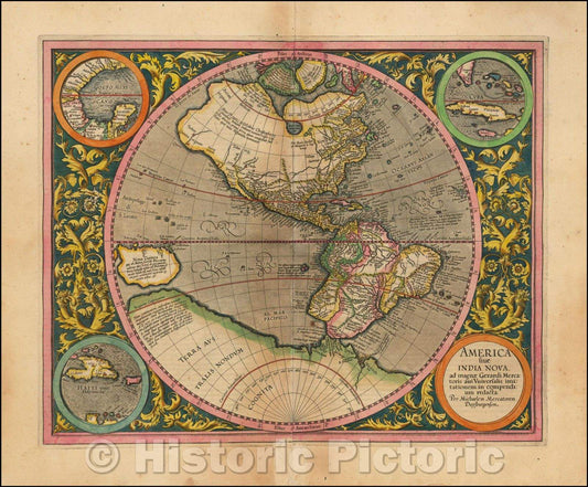 Historic Map - America sive India Nova ad magnae Gerardi Mercatoris avi universalis imitationem incompendium redacta, 1595, Michael Mercator v6