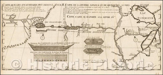Historic Map - Carte que les Gnacsitares ont Dessine sur Riviere Longue et de quelques Autres qui se Dechargent dans le Grand Fleuve Missisipi, 1703 v3