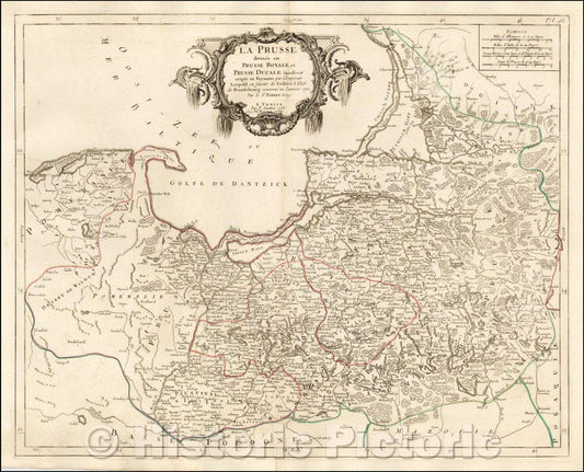 Historic Map - La Prusse divisee en Prusse Royale et Prusse Ducale laquelle a ete ergee e Royaume/Map of parts of Poland, Kalengrad, Lithuania, 1778 - Vintage Wall Art