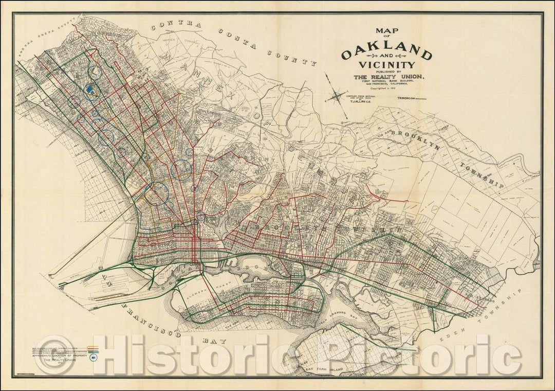 Historic Map - Map of Oakland and Vicinity, 1912, Woodward, Watson & Co. - Vintage Wall Art