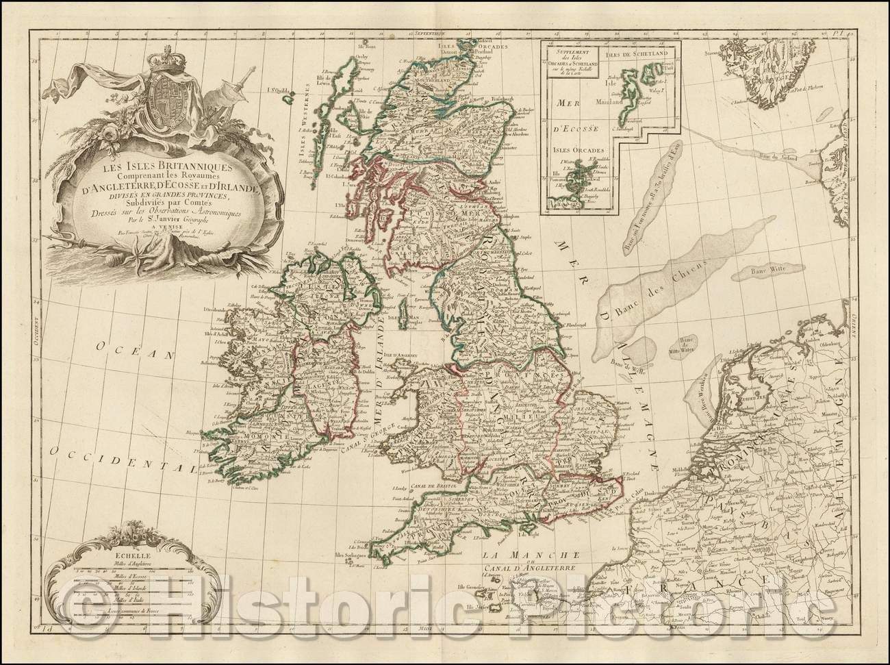 Historic Map - Les Isles Britanniques Comprenant les Royaumes D'Angleterre, D'Ecosse et Irlande, Divises en Grandes Provinces, Subdivises par Comtes, 1778 v2