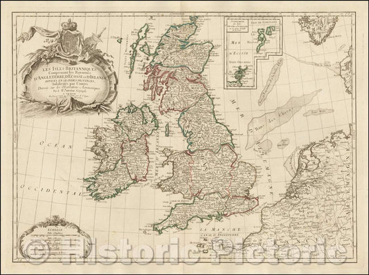 Historic Map - Les Isles Britanniques Comprenant les Royaumes D'Angleterre, D'Ecosse et Irlande, Divises en Grandes Provinces, Subdivises par Comtes, 1778 v2