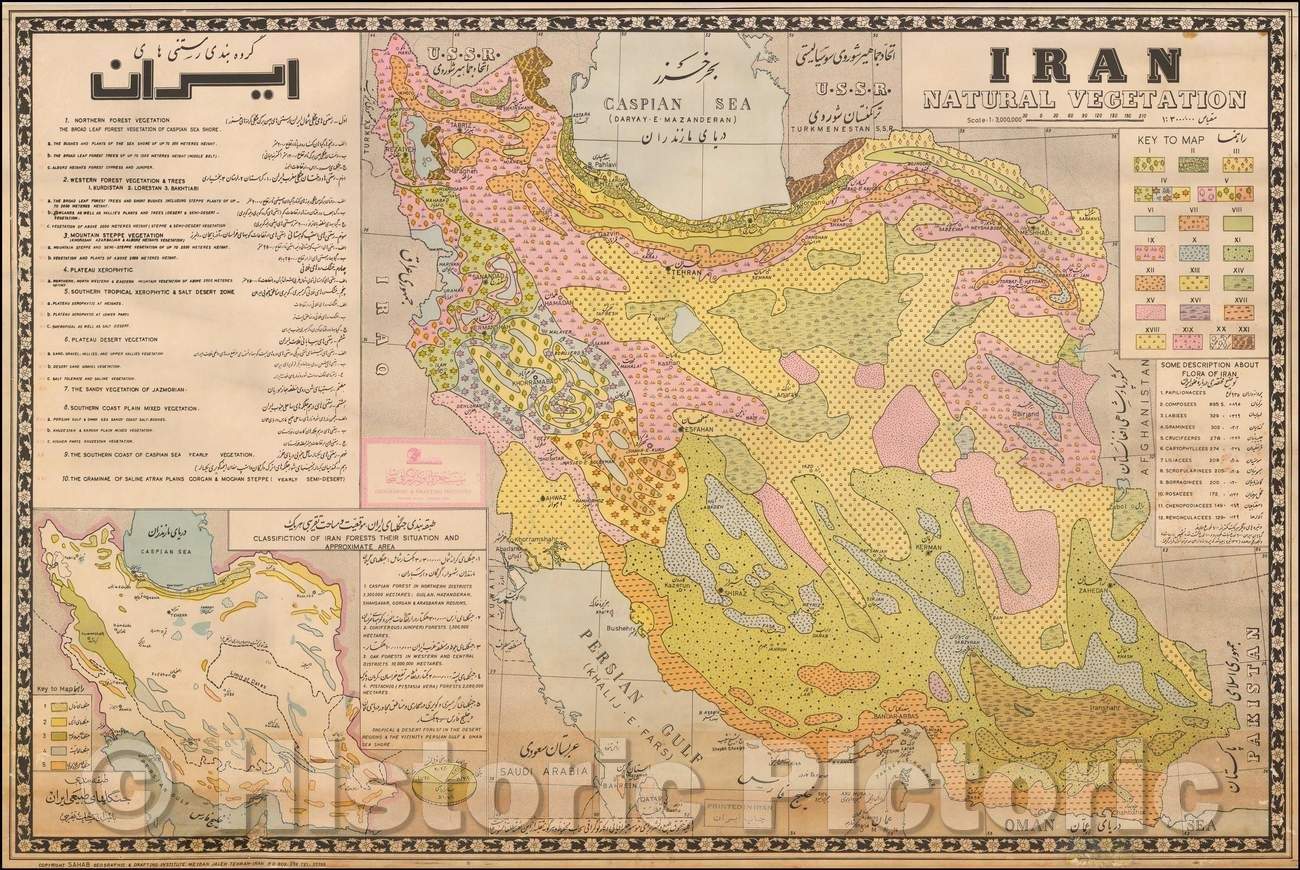 Historic Map - Iran Natural Vegetation, 1963, Sahab Geographic & Drafting Institute - Vintage Wall Art