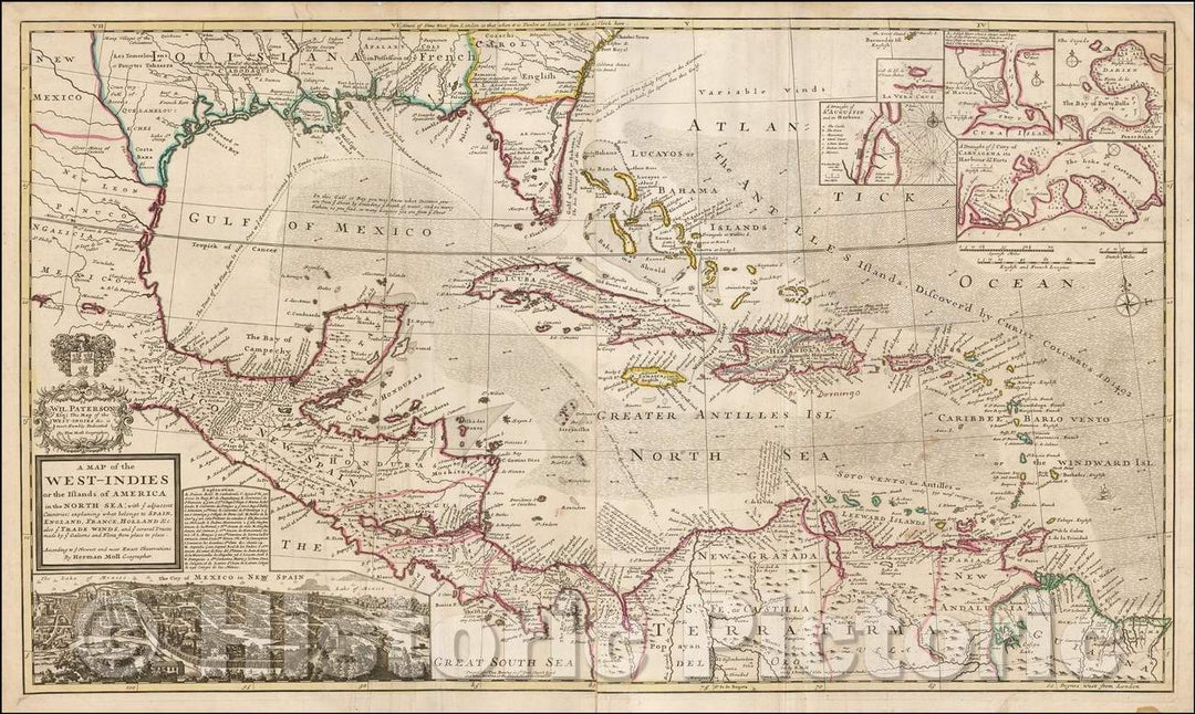 Historic Map - A Map of the West-Indies or the Islands of America in the North Sea, 1733, Hermann Moll - Vintage Wall Art