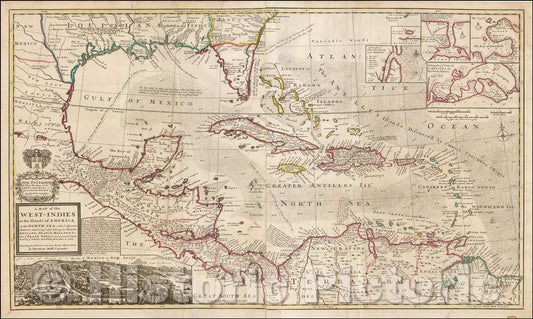 Historic Map - A Map of the West-Indies or the Islands of America in the North Sea, 1733, Hermann Moll - Vintage Wall Art