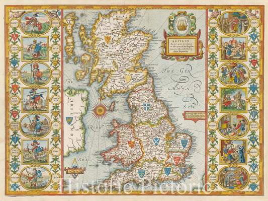 Britain in the time of the English-Saxons - 1676 Historical Map Print