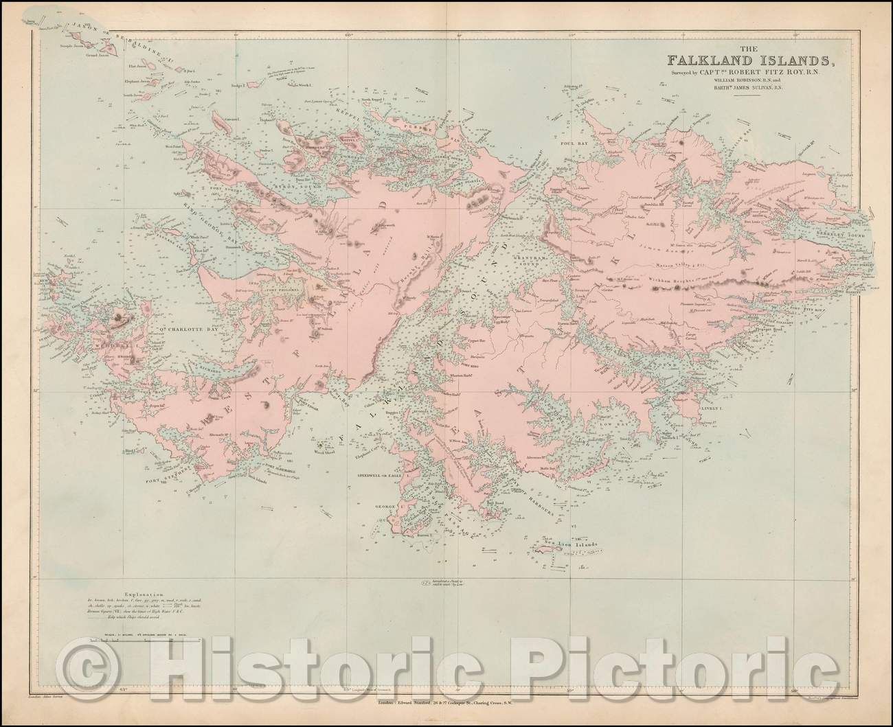 Historic Map - The Falkland Islands, Surveyed, 1896, Edward Stanford - Vintage Wall Art