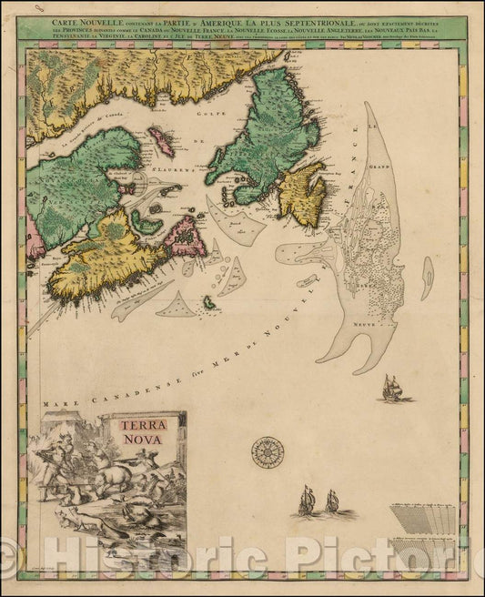 Historic Map - ] Carte Nouvelle Contenant La Partie d'A :: America, 1696 - Vintage Wall Art