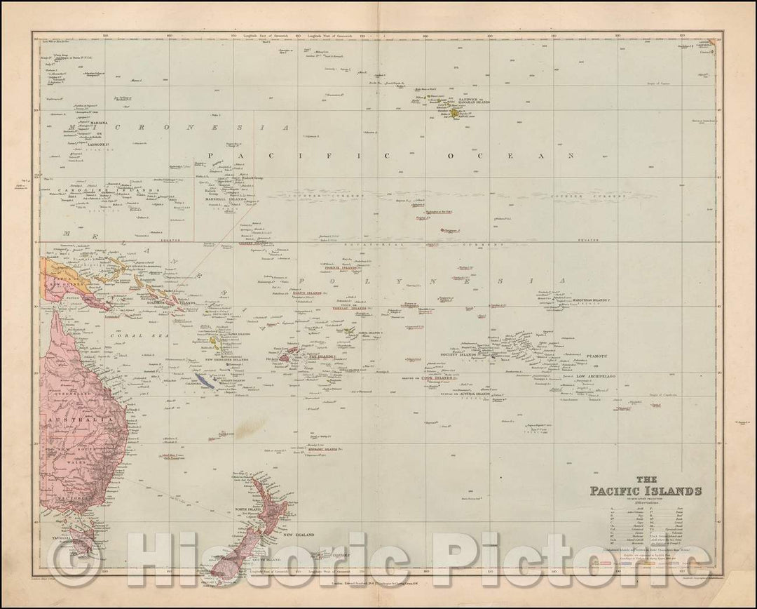 Historic Map - The Pacific Islands, 1896, Edward Stanford - Vintage Wall Art