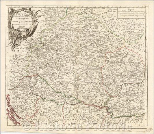 Historic Map - Royaume de Hongrie Principaute de Transilvanie Sclavonie, Croatie, et part, 1780 - Vintage Wall Art