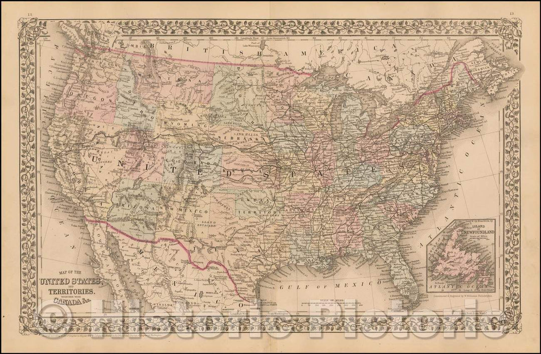 Historic Map - Map of the United States And Territories, Together with Canada, 1878, Samuel Augustus Mitchell Jr. v1