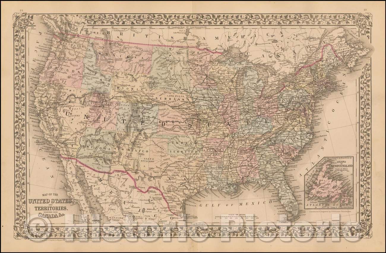 Historic Map - Map of the United States And Territories, Together with Canada, 1878, Samuel Augustus Mitchell Jr. v1