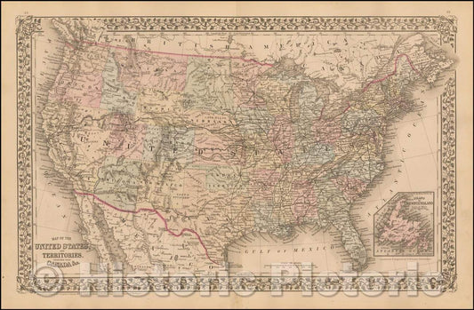 Historic Map - Map of the United States And Territories, Together with Canada, 1878, Samuel Augustus Mitchell Jr. v1