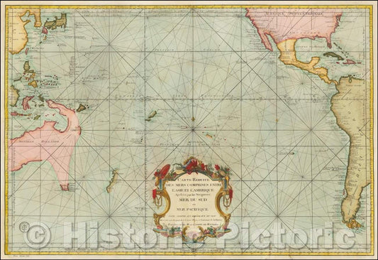 Historic Map - Carte Reduite Des Mers Comprises Entre L'Asie et L'Amerique Apelees par les Navigateurs Mer Du Sud ou Pacifique, 1776, Depot de la Marine v2