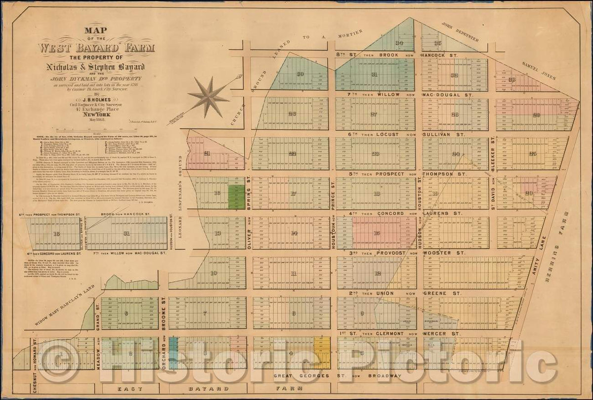 Historic Map - Map of the West Bayard Farm The Property of Nicholas & Stephen Bayard and the John Dyckman Dcd. Property, 1868, John Bute Holmes - Vintage Wall Art