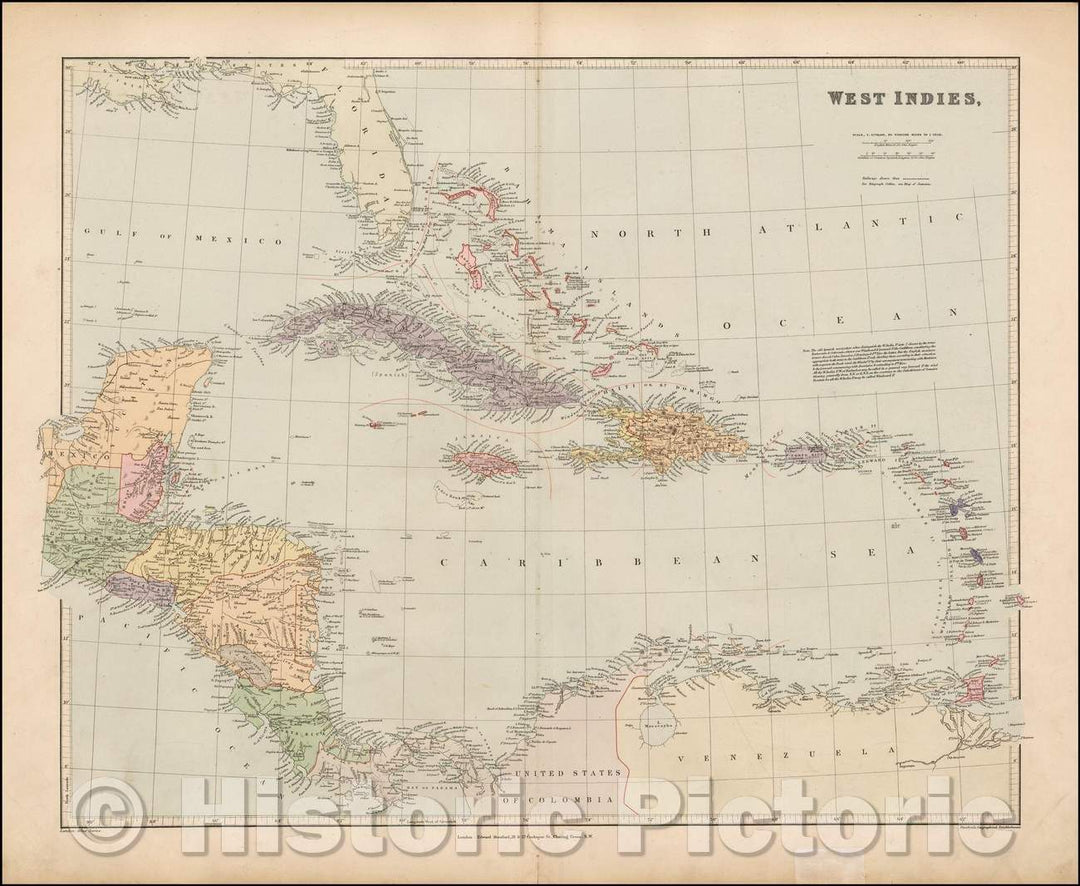 Historic Map - West Indies, 1896, Edward Stanford - Vintage Wall Art