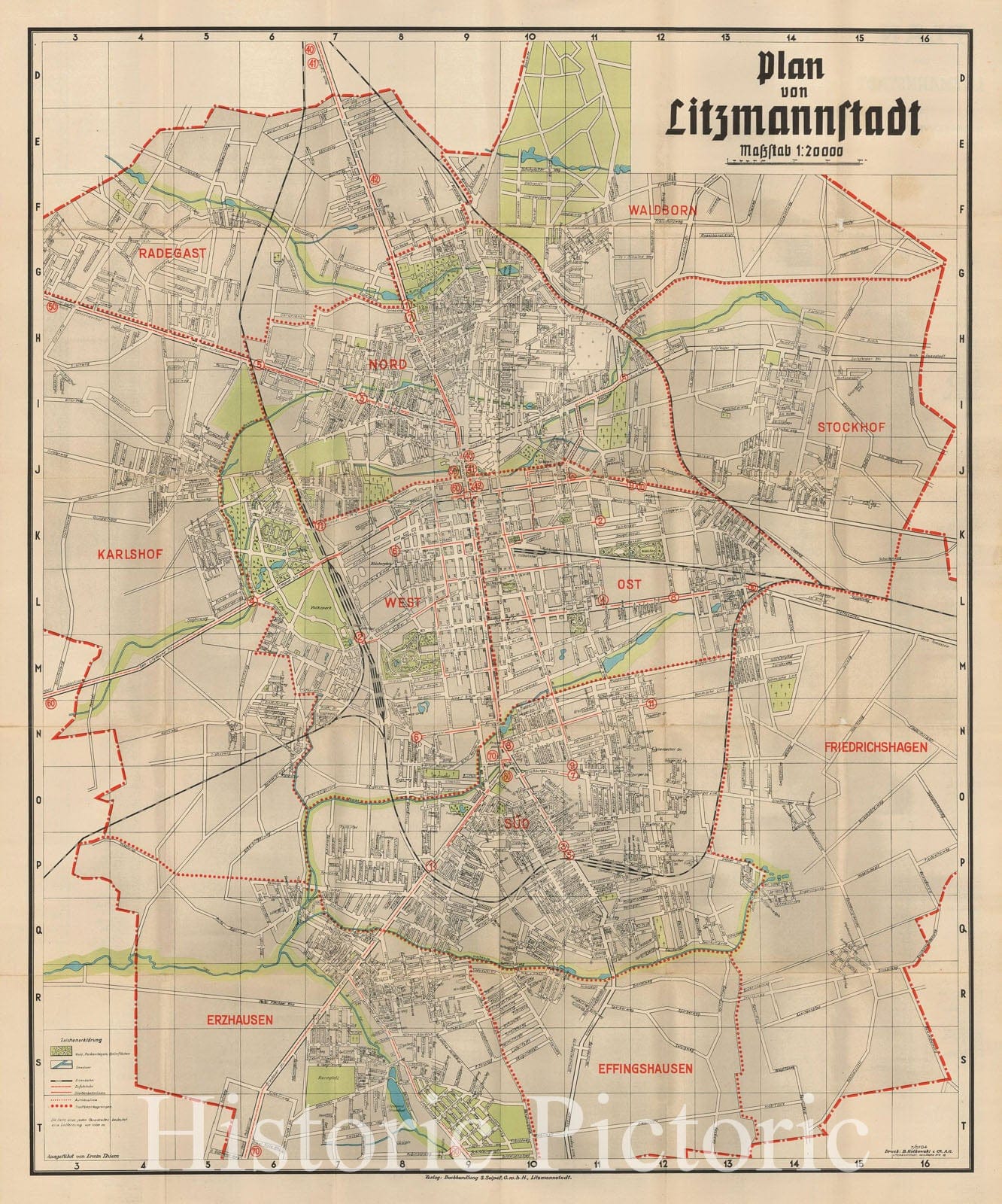 Historic Map - Lodz, Poland - Second Largest WWII Jewish Ghetto/Plan von Litzmannstadt, 1942, Erwin Thiem - Vintage Wall Art