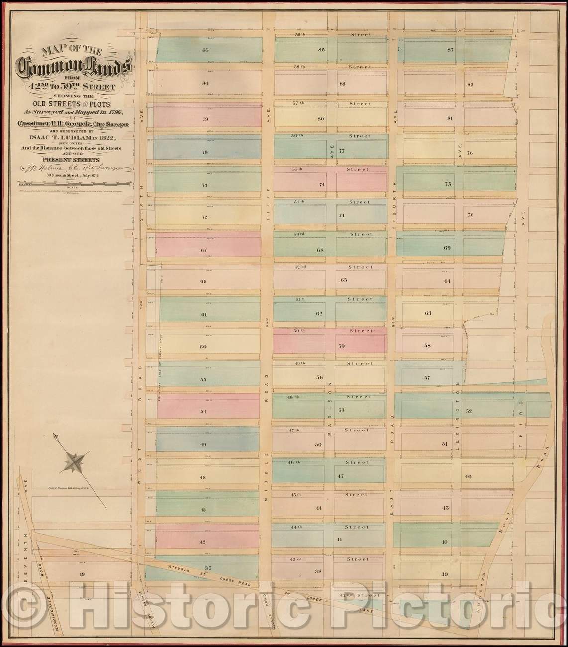 Historic Map - Map of the Common Lands From 42nd to 59th Street, 1874, John Bute Holmes - Vintage Wall Art