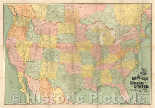 Historic Map - Rand McNally and Co.'s General Map of the United States with Portions of the Dominion of Canda and Republic of Mexico, 1910 - Vintage Wall Art