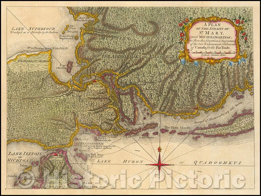 Historic Map - A Plan of the Straits of St. Mary, and Michilimakinac, to Shew the Situation & Importance of the Two Westernmost Settlements of Canada, 1761 v2