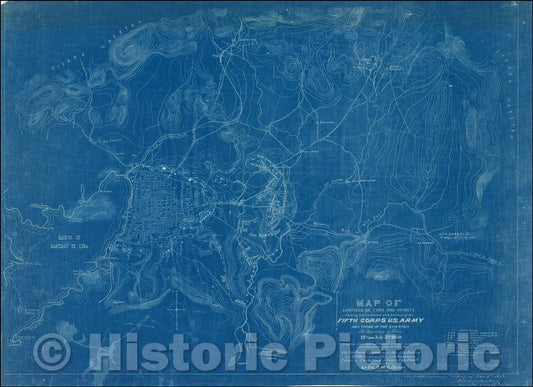 Historic Map - Map of Santiago de Cuba and Vicinity, showing intrenchments and position of the Fifth Army Corps U.S. Army and those of the Spanish, 1898 - Vintage Wall Art