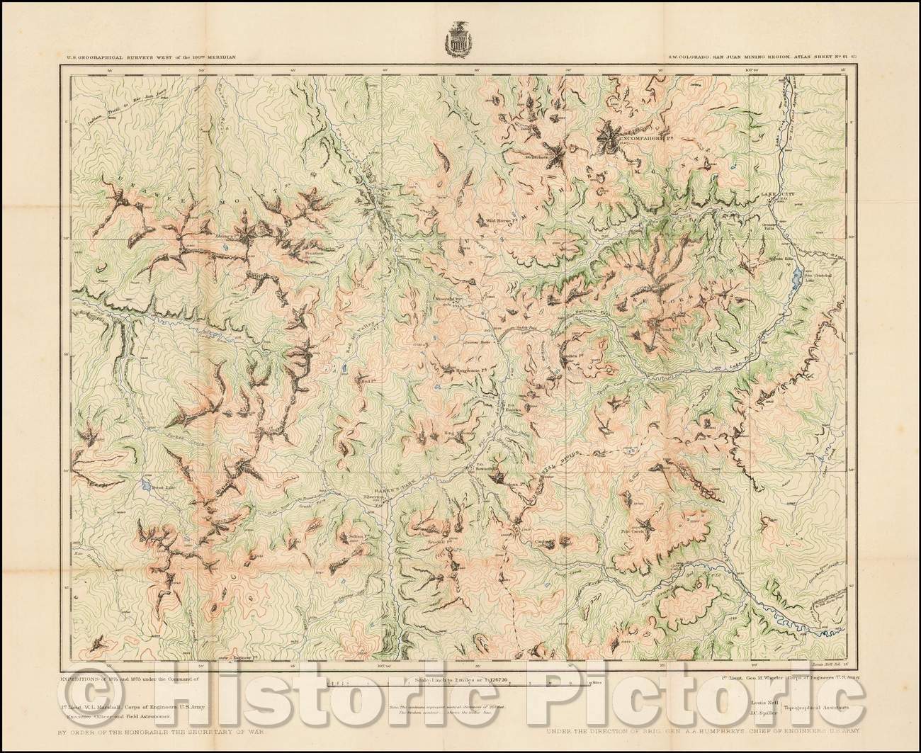 Historic Map - S.W. Colorado. San Juan Mining Region. Atlas Sheet No. 61 (C), 1877, George M. Wheeler - Vintage Wall Art