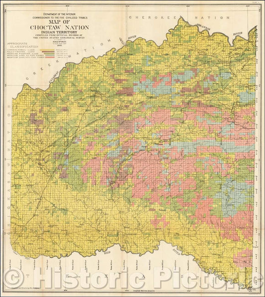 Historic Map - Map of the Choctaw Nation Indian Territory, 1906, United States Department of the Interior - Vintage Wall Art