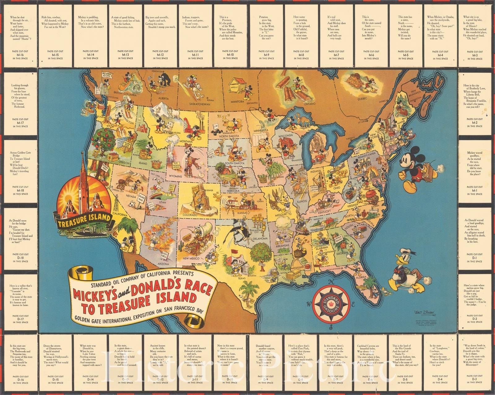 Golden Gate Exposition Map 1939 - Mickey Mouse & Donald Duck Pictorial Print