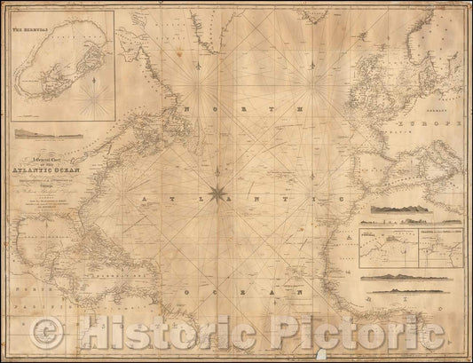 Historic Map - A General Chart of the Atlantic Ocean, compiled from the latest Trigonometrical & Astronomical Hydrographer Surveys, 1847, Blachford & Imray - Vintage Wall Art