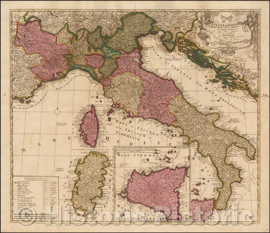 Historic Map - Italia iam Tota Principes in suas Partes accuratius distincta hisee, praeter caeteras adjunximus Majerum ejus Insularum Siciliam, 1700 v2