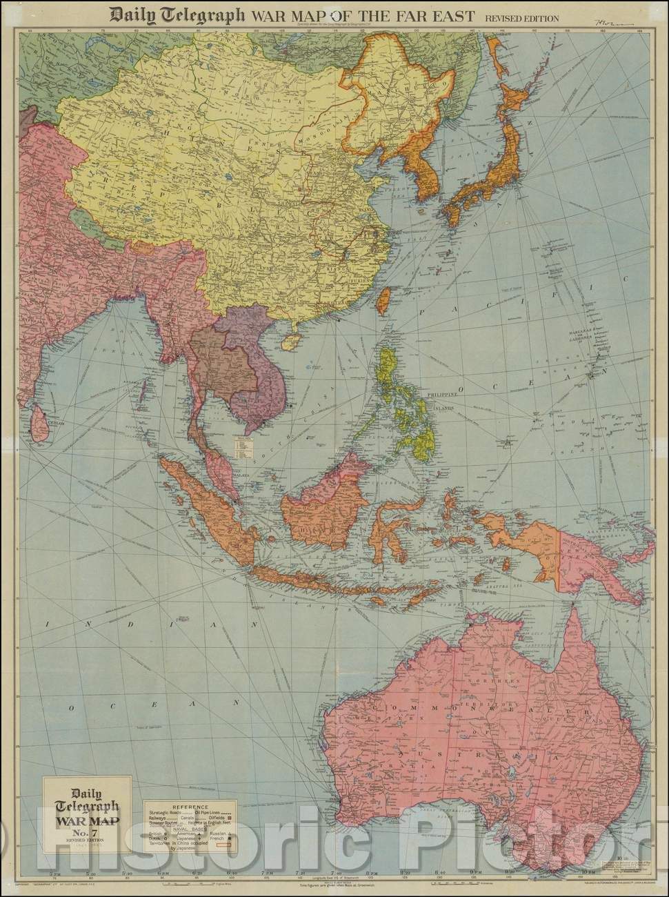 Historic Map - Daily Telegraph War Map of the Far East, 1943, Geographia - Vintage Wall Art