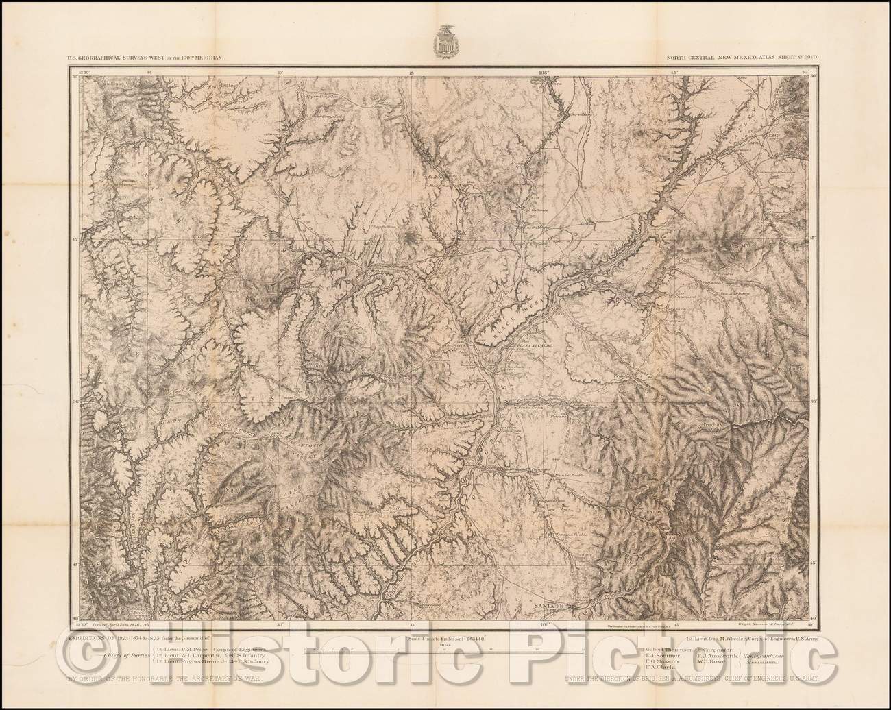 Historic Map - North Central New Mexico. Atlas Sheet No. 69(D) [Shows Taos and Santa Fe!], 1876, George M. Wheeler - Vintage Wall Art