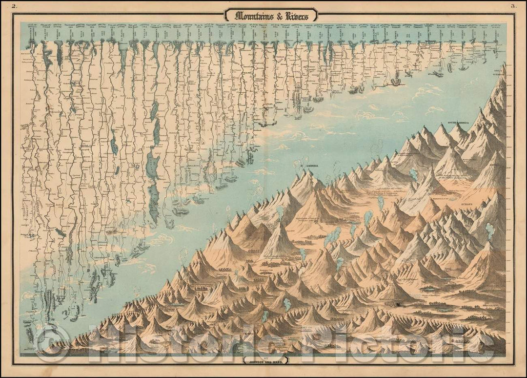 Historic Map - Mountains & Rivers, 1863, Alvin Jewett Johnson - Vintage Wall Art