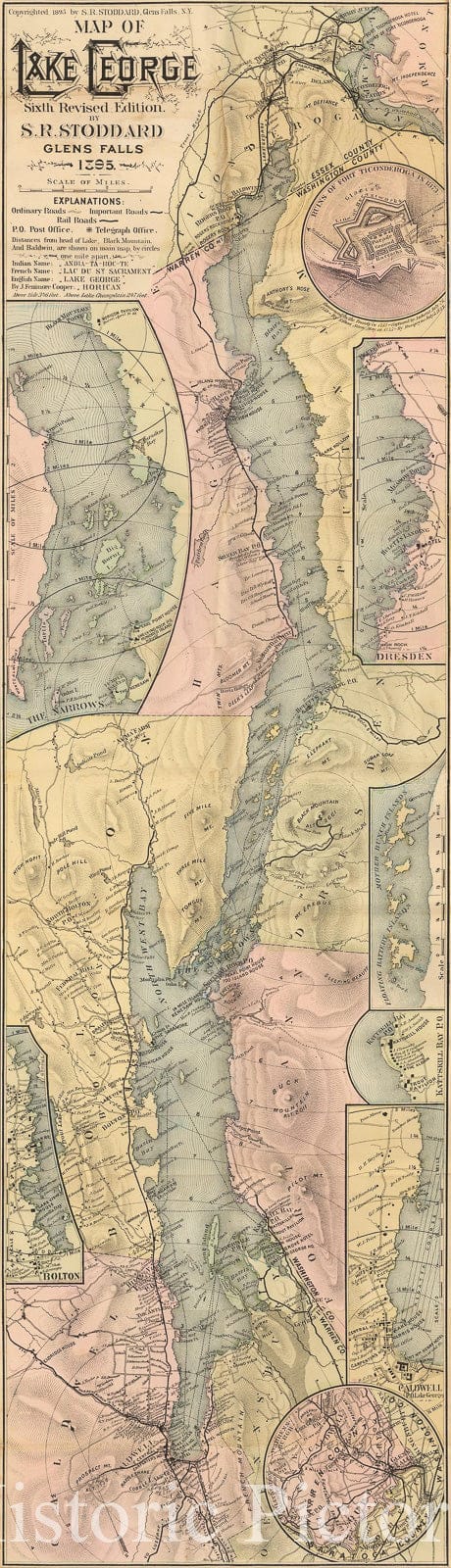 Lake George - Decorative Map, 1895 | Adirondacks Historical Map Print