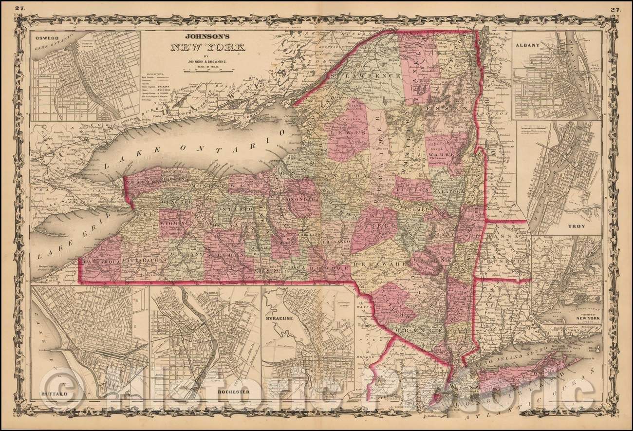 Historic Map - Johnson's New York, 1861, Alvin Jewett Johnson - Vintage Wall Art