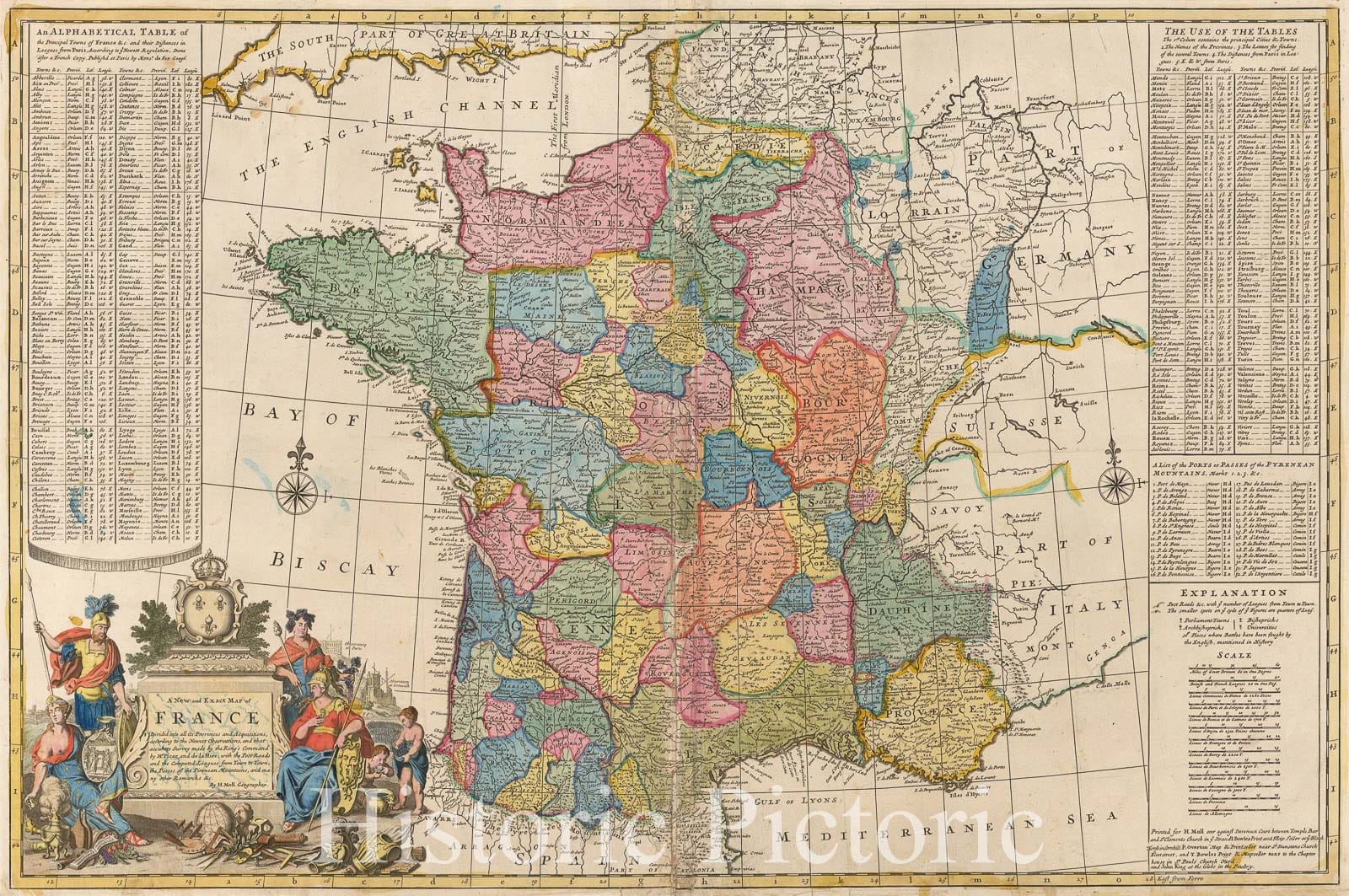 Historic Map - A New and Exact Map of France Dividid into all its Provinces and Acquisitions, 1730, Herman Moll v2