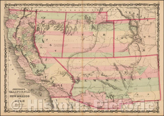 Historic Map - Johnson's California, Territories of New Mexico and Utah, 1860, Alvin Jewett Johnson v2