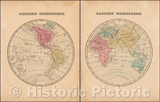Historic Map - Western Hemisphere with Eastern Hemisphere, 1856, Samuel Morse - Vintage Wall Art