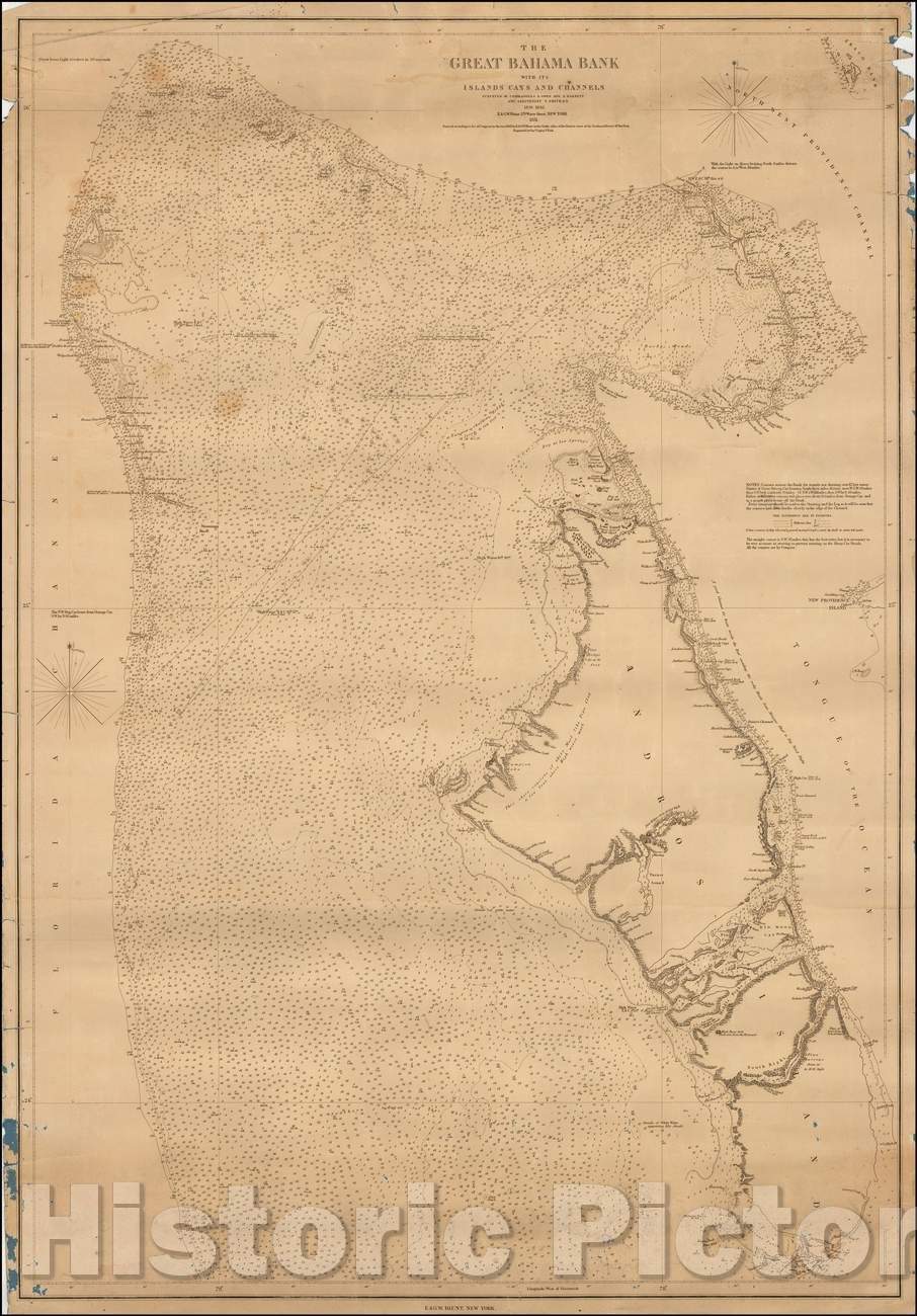 Historic Map - The Great Bahama Bank with its Islands Cays and Channels Surveyed, 1851, E & GW Blunt v2