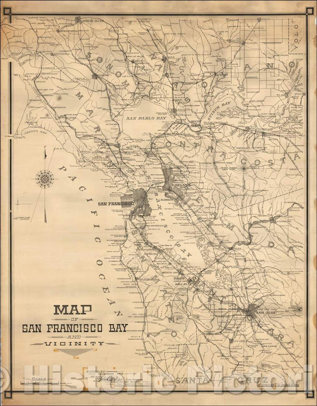 Historic Map - Map of San Francisco Bay and Vicinity, 1910, John Pope - Vintage Wall Art