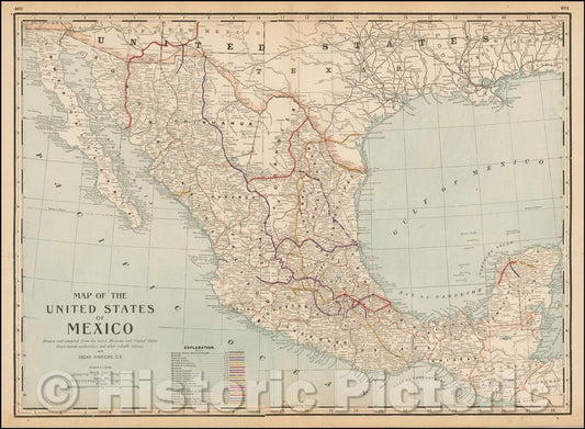 Historic Map - Map of the United States of Mexico, 1887, George F. Cram v3