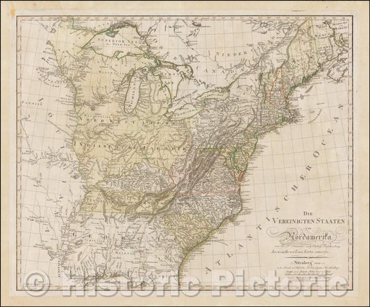 Historic Map - Die Vereinigten Staaten von Nordamerika von D.F. S/Map of the United States by D.F. Sotzmann, engraved for Ebeling's Beschreibung, 1804 - Vintage Wall Art